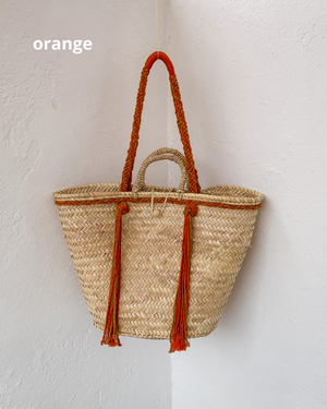 MACRAME EMBROIDERED STRAW SHOPPING BASKET - choose your color