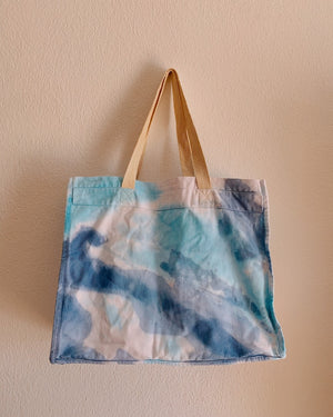 HAND-PAINTED LARGE SHOPPING BAG - turquoise