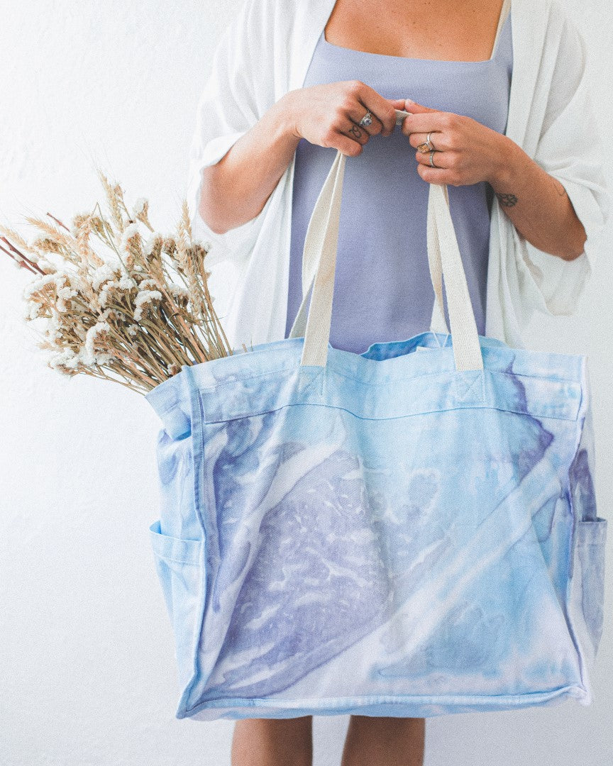 HAND-PAINTED LARGE SHOPPING BAG - turquoise