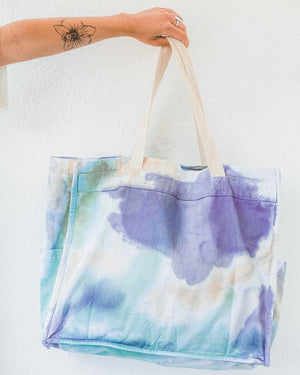 HAND-PAINTED LARGE SHOPPING BAG - blue&beige