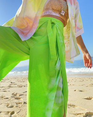 HAND-PAINTED WRAP PANTS - neon green